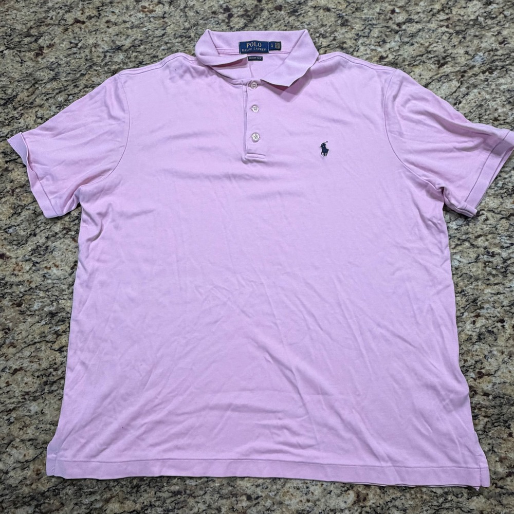 Polo Ralph Lauren Mens Classic Fit Pink Jersey Cotton Polo Shirt Size‎ Large L